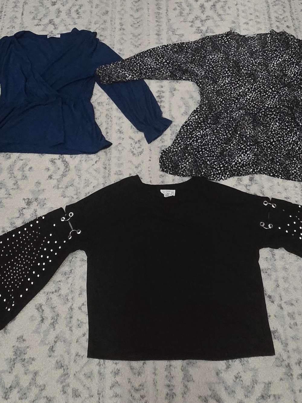 Women's 3-Pack Long Sleeve Tops - Blue, Black, Black/White - Assorted Brands - Picture 1 of 1